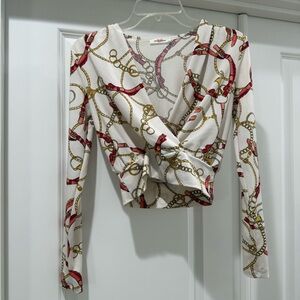 Elegant Chain Print Wrap Top